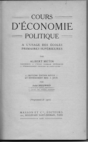 le programme d'économie politique de 1920 pour les EPS